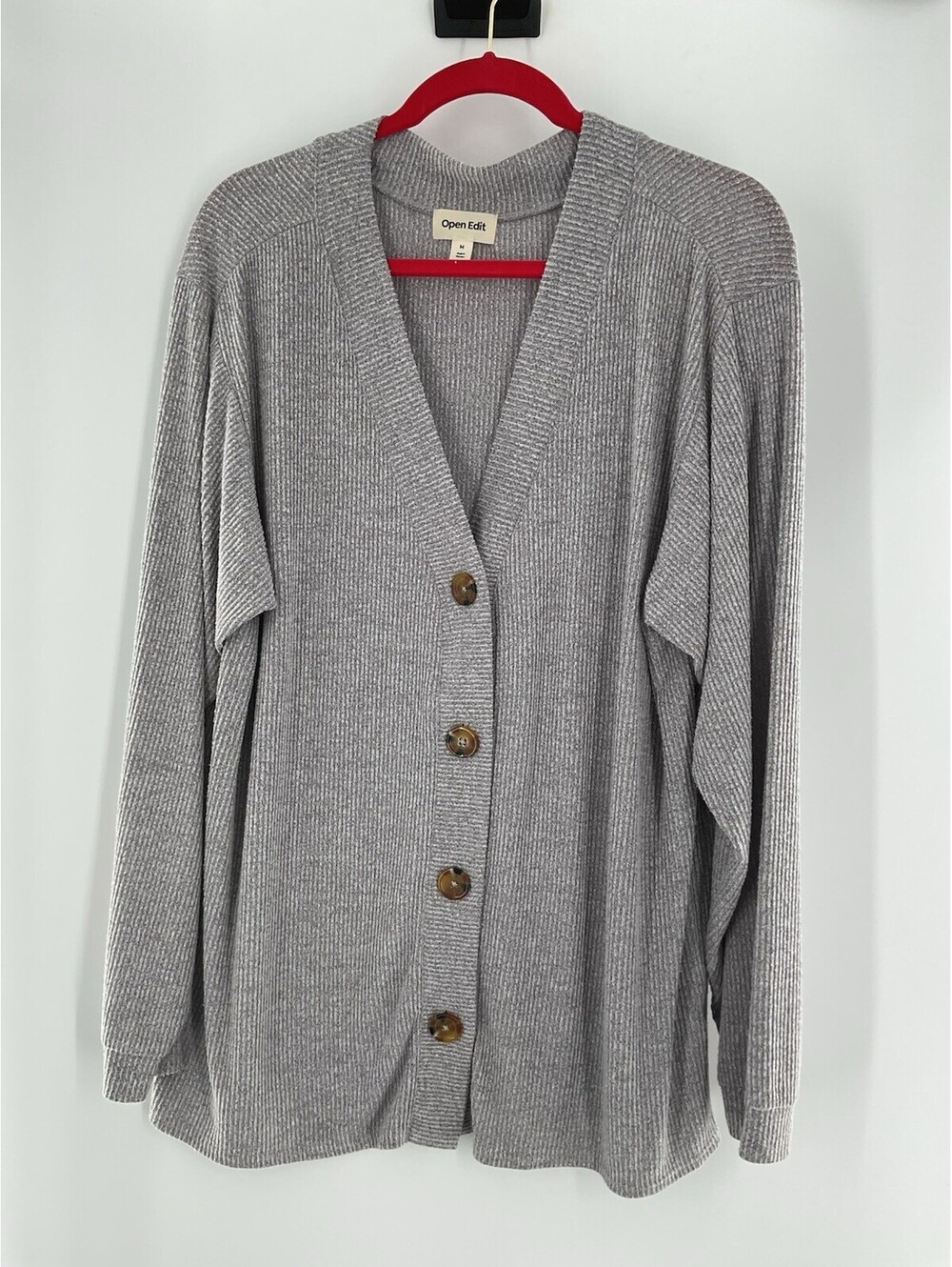 Open Edit Women’s Size Medium Grey Cardigan Long Sleeve Button 126